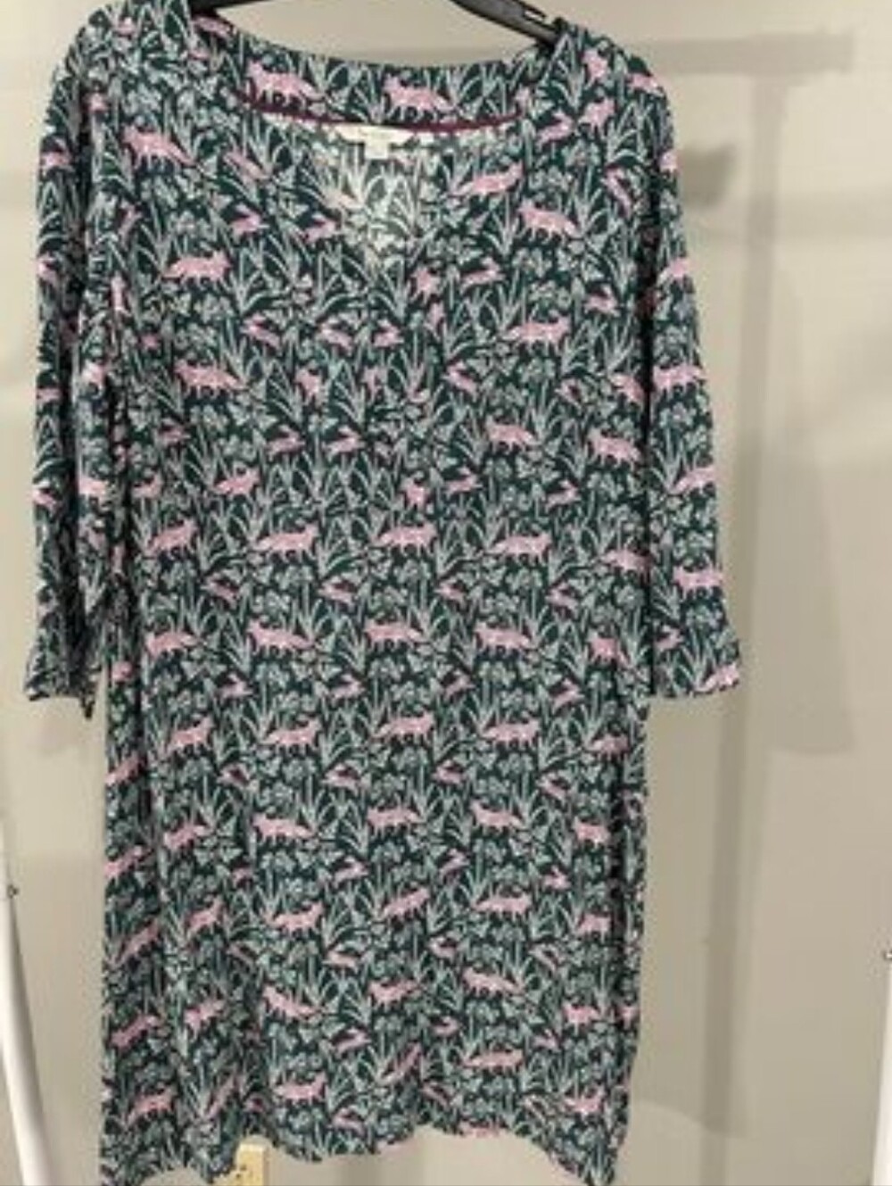 Boden Women's Whimsical Green Woodland Floral & Pink Fox Print Dress
